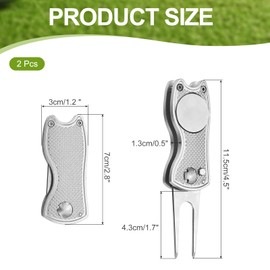 PATIKIL Golf Divot Repair Tool, 2 Pack Foldable Metal Golf Green Divot Tool with Magnetic Ball Marker & Stainless Steel Fork for Golfer, Silver