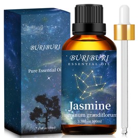 BURIBURI Jasmine Essential Oil 100% Pure Undiluted Aromatherapy Jasmine Oil 100ML/3.38fl.oz for Soap, Candle Making, Massage, Diffuser, Humidifier