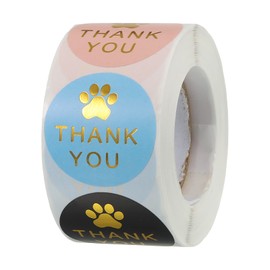 MECCANIXITY 1 Roll Paw Print Thank You Labels 1.5 Inch Adhesive Gold Dog Paw Tags for Greeting Card, DIY, Business, 500 Count/Roll