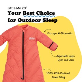 Little Mo 20 Down Baby Sleeping Bag (6-18 Months) The Warmest, Safest Ultralight Down Camping Sleeping Bag for Babies and Toddlers. (Lava Red)