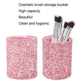 Makeup Brush Holder, Large Capacity Round Handcrafted Cosmetics Brushes Storage Cup Decorative Pen Holder for Desktop Decor Pink