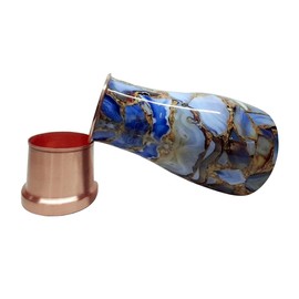 Ornate International Pure Copper Hammered Design Copper Water Bottle Pitchers And Bedside Carafes With Tumbler Water Bottle Storage With Lid 1000 ml (Marble)