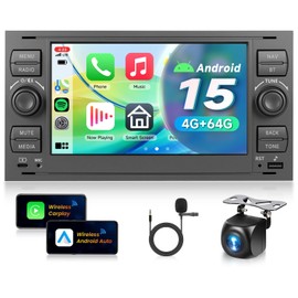 4G+64G Android 15 Car Stereo for Ford Focus 2005-2007 for Transit 2005 for Fiesta C-max Escape with Wireless Carplay Android Auto, 7 Inch Touch Screen GPS Bluetooth 5.0/EQ/SWC/Backup Camera