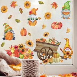 ANHUIB Autumn Window Stickers,Autumn Home Decor,Fall Decorations for Home,Thanksgiving Window Clings,Autumn Wall Decal,Removable Pumpkin Maple Leaves Gnomes Decals for Glass Windows Display Decoration