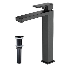 Tall Bathroom Faucet for Vessel Sink, NEWRAIN Modern Single Handle Matte Black Bathroom Vessel Faucet with pop up Drain Stopper