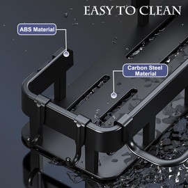 Torytoe Sink Organiser, Sponge Holder, Kitchen Sink Organiser with Dish Cloth Holder and Two Hooks, Dish Cloth Holder, No Drilling, for Kitchen and Bathroom (Black)