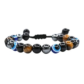 Lameybrt Evil Eye Bracelet 6mm Natural Stretch Adjustable Beaded Bracelets for Men (A07 Evil Tiger Eye, M (6.5"-7.4"))