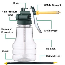 Oil Can Transparent High Pressure Oiler Lubrication Oil Can Bottle Oiling Gun with Rigid & Flex Spout Thumb Pump Tool Oile