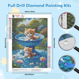 HEIBAGO Diamond Painting Adult Diamond Pictures Cat in Fountain 5D DIY Diamond Painting Pictures Diamond Painting Set, Craft Set Adults Painting Embroidery for Home Wall Decor 30 x 40 cm