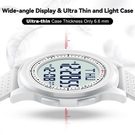 Bomieux Watches for Men, Ultra-Thin Digital Watch Men with Stopwatch Countdown Alarm Wide-Angle Display Waterproof Minimalist Mens Watch Gifts for Mens Womens