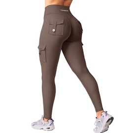 YEOREO CoreFlex Gym Workout Cargo Leggings with Pockets for Women Hidden Scrunch Butt Lifting Yoga Leggings Coffee S