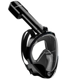 LUXPARD Snorkel Mask, Full Face Diving Mask for Adults and Children, Anti-Fog, Anti-Leak, 180 Panoramic Wide View Diving Mask (Black, S/M)