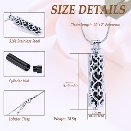 Minicremation Cremation Urn Pendant Necklace with Hollow Cylinder Vial Keepsake Urn Cremation Jewelry Memorial Lockets for Ashes for Women Men