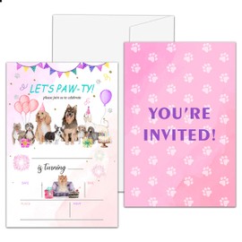 Puppy Dog Birthday Party Invitation, Let's Paw-ty Themed Fill-In Invites for Teens Boys Girls, 20 Invitations With Envelopes (4" X 6"), Kids Doggy Party Favors Decorations and Supplies -62