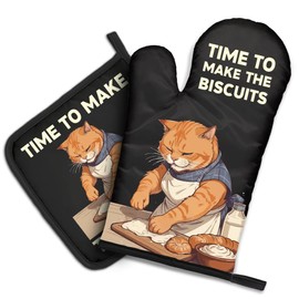 DYJYBMY Time to Make The Biscuits Funny Cat Oven Mitts and Pot Holder Set, Cute Kitchen Gadgets for Pet Lover, Housewarming Gifts for Cat Mom Dad, Bake Lover Gifts for Mom Dad Wife Husband BFF (HS)