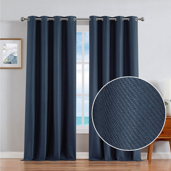 Nautica Home Blackout Curtains– Providence Ultimate Blackout Classics Curtains and Drapes | Thermal Privacy Drapes Bedroom or Living Room Curtains | Set of 2 Textured Panels | 52" x 108" | Navy
