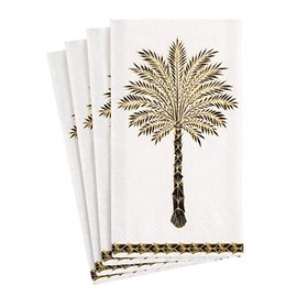 Caspari Grand Palms Paper Guest Towel Napkins in Black - Four Packs of 15