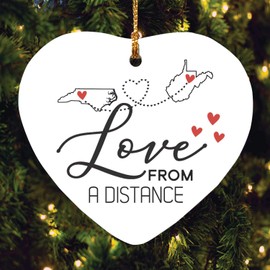 Christmas Ornaments 2024 Long Distance North Carolina West Virginia State, Love from A Distance - Merry for Her, Him - Long Distance Relationship Ornament 3" Flat Heart