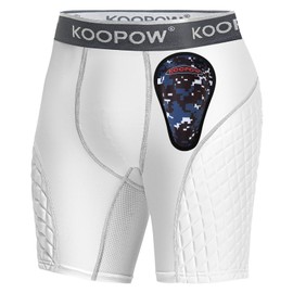KOOPOW Boys' Sliding Shorts Youth Padded Slider Shorts Sliding Pads with Cup Pocket for Baseball, Football, Lacrosse, Hockey,White Grey,L