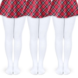 KOOOGEAR 3 Pairs Ballet Dance Tight Girls Tights Footed Kids Student School Uniform Training Tights Ultra Stretchy Soft Pantyhose (UK, Age, 8 Years, 12 Years, Regular, 3 Pairs White)