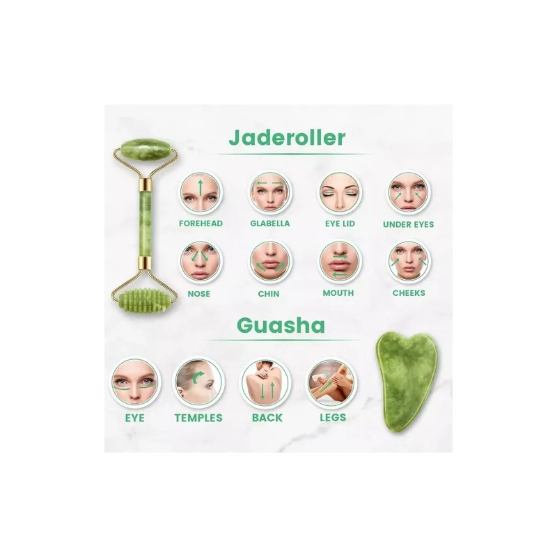 Rodillo Masaje Facial De Jade Gua Sha Rejuvenece Kit