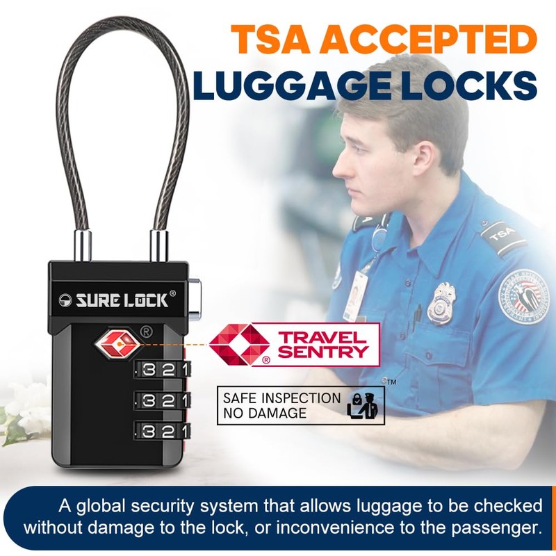 SURE LOCK TSA Approved 3-Digit Combination Luggage Locks – Open