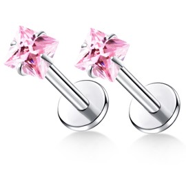 ENONTY 16G 18G 20G G23 Titanium Push in Labret Monroe Stud Threadless Lip Nose Stud Cartilage Medusa Conch Helix Lobe Tragus Earrings (16G/3mm-pink)