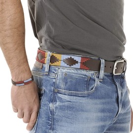 PELPE Argentine Leather Belt with Matching Cord and Leather Wristband Embroidered Leather Belt for Men and Women Argentine Polo Belt, red