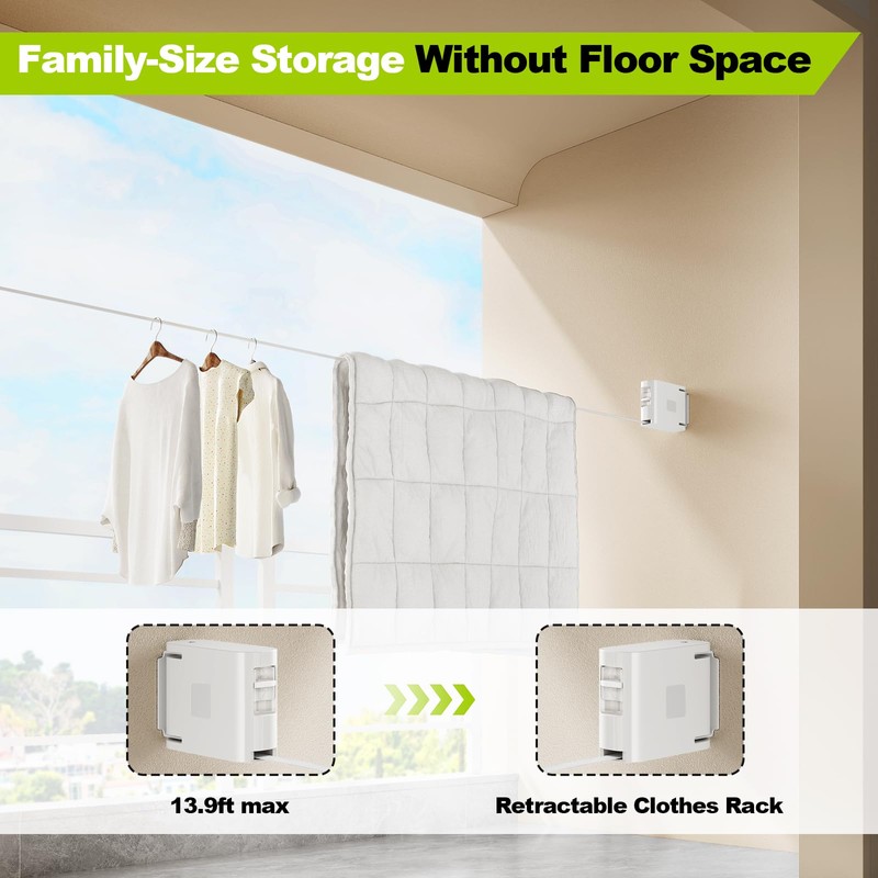 Magic Phoenix 13.9 ft TPU Retractable Clothesline for Indoor & Outdoor