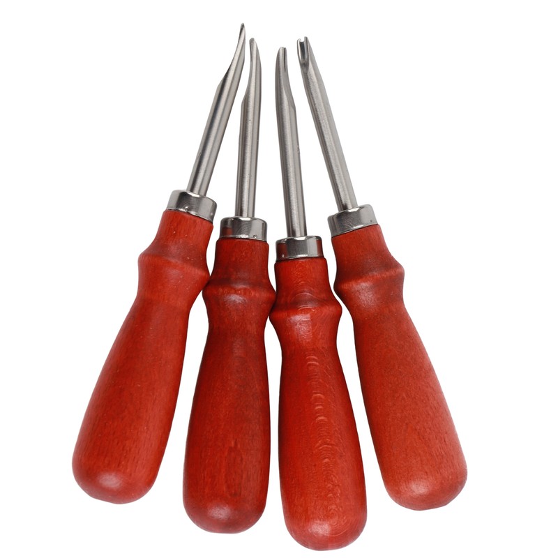 4pcs Leather Edger Professional Trimming Working Kit with Wooden Handle