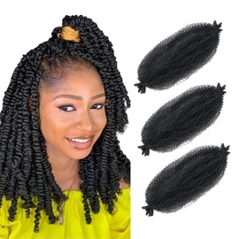 Afro Twist Braiding Hair 16 Inch 3 Packs Pre Separated Springy Afro Twist Hair Marley Hair for Faux Locs Crochet Hair Pre Fluffed Spring Twist Hair Extensions (1#, 24inch)