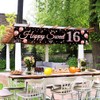 16th Birthday Decorations for Girls, Sweet 16 Birthday Banner Black
