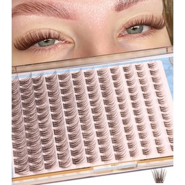 Mavphnee Mavphnee Brown Lash Clusters Dark Brown Eyelash Extensions Natural Cluster Lashes CC-Curly Pesta?as Postizas Wispy Individual Lash Extensions 3D Lash 8-16MM Brown Eyelash Clusters 144PCS DIY at Home