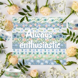 CZAYEFNH 12 Roll Floral Washi Tape Set Blue Rose Decorative Masking Tape Gold Foil Art Washi Tape Colorful Aesthetic Scrapbook Tape DIY Multi-Pattern Japanese Tape for Planner Journal Wrapping Gift