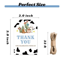 BOBYIYI 50pcs Cowboy Thank You Tags Western Gift Tags Wild West Gift Tag with String for First Rodeo Birthday Party Western Gender Reveal Party Favors Baby Shower
