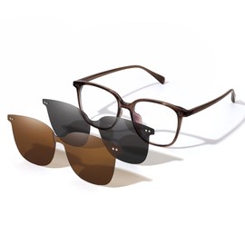 FEISEDY B1144 Blue Light Cut Glasses, Polarized Sunglasses, 2 Replaceable Polarized Lenses, TR90 UV400, Lightweight, Fashion, Unisex, Braun