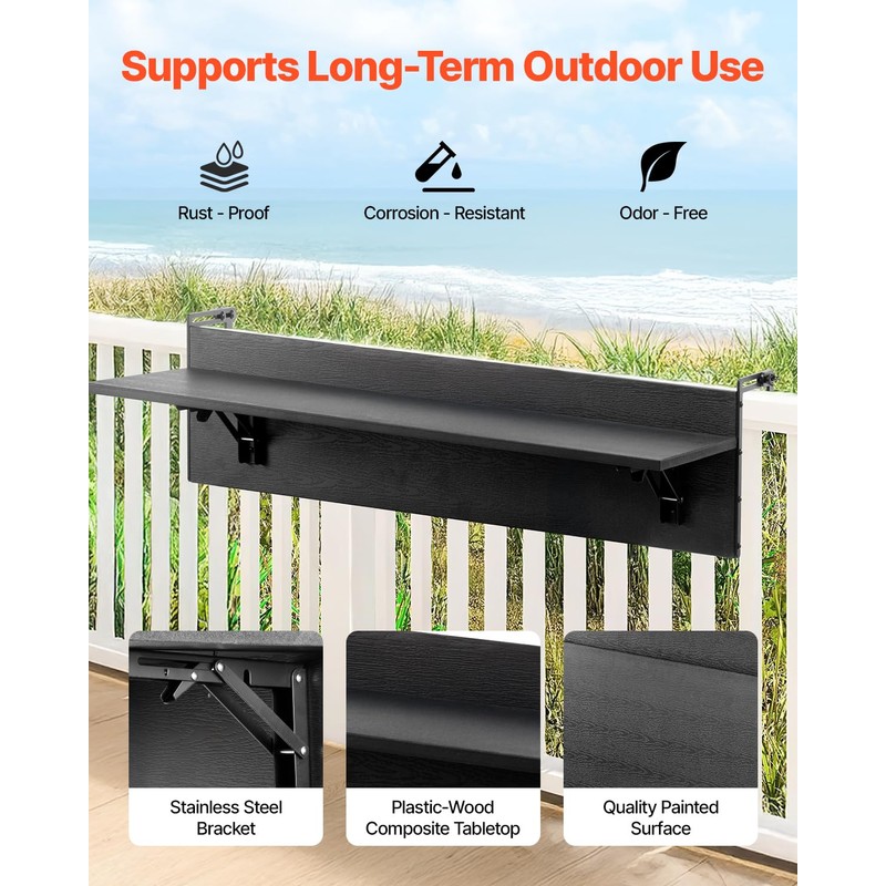 VEVOR Balcony Hanging Table, 31.5 x 12 inch Folding Balcony