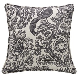 HiEnd Accents French Country Bedding Augusta Toile Euro Pillow Sham, Black and White French Toile Bedding, 27x27 inch, Floral Birds Botanical Print Euro Pillow Covers