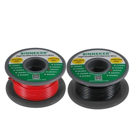 BINNEKER 26 Gauge PVC 1007 Solid Electric Wire Red and Black Each 100 ft 26 AWG 1007 Hook Up Tinned Copper Wire