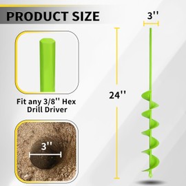 SORANGEUN Auger Drill Bit for Planting - 3 x 24 inch Plant Auger for Cordless Drill - Bulb Planter Tool for Bulbs Planting&Holes Digging - 3/8" Hex Drive Drill