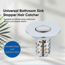 2Pcs Pop-Up Bathroom Sink Drain Strainer | Stainless Steel Anti-Clog Sink Stopper with Removable Hair Catcher Basket, Universal Drain Filter for Showers & Bathtubs (Stainless-Slanting net)