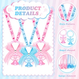 Tondiamo 60 Pcs Angel Baby Shower Pacifiers Necklace Acrylic Baby Pacifiers Party Favors Pacifiers Charm for Guests Baby Shower Party Table Scatter Supplies(Pink and Blue)