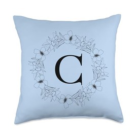 Baby Blue Capital Letter C Monogram Initial C Throw Pillow