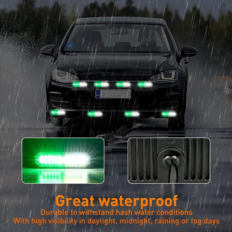 Nilight 8PCS Led Strobe lights 12LED Green white Emergency Light