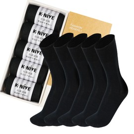 K.Nive Men's Business Socks, Antibacterial, Deodorizing, Moisture, Anti-pilling, Luxurious, Silk, Cotton, Silk, Tear Resistant, Men's Socks, Breathable, Sweat Absorbent, Quick Drying, Set of 5, Black, 9.4 - 11.0 inches (24.0 - 28.0 cm), Black 5 Pair Set