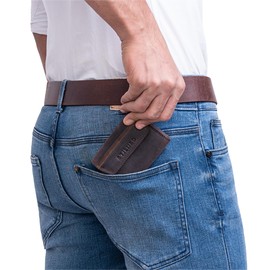 STILORD 'Bowie' Leather Key Case Key Case and Purse Small Case Key Organiser Slim Wallet Mini Key Bag for Debit Cards with Key Rings, Dark - Brown, coin purse