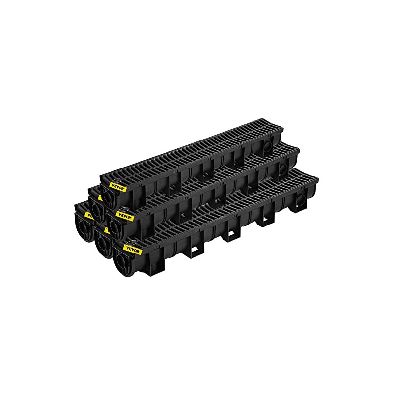 VEVOR Trench Drain System with Plastic Grate, 5.9x5.1-Inch HDPE Channel