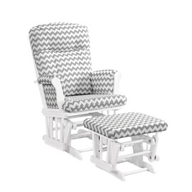 Angel Line Monterey Glider & Ottoman, White Finish - Grey Chevron Cushion