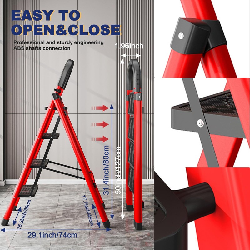 BETEAM 3 Step Ladder 330 lbs Heavy Duty Folding Step