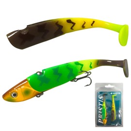 Pristis Jig Head Soft Lure, Fishing Teasers with 2 VMC Hooks and Paddle Tail, Swimbaits Bass Fishing Gear Gifts, Sturdy Counterweight for Long Casting and Slow Sinking, Bait Keeper to Install Shad